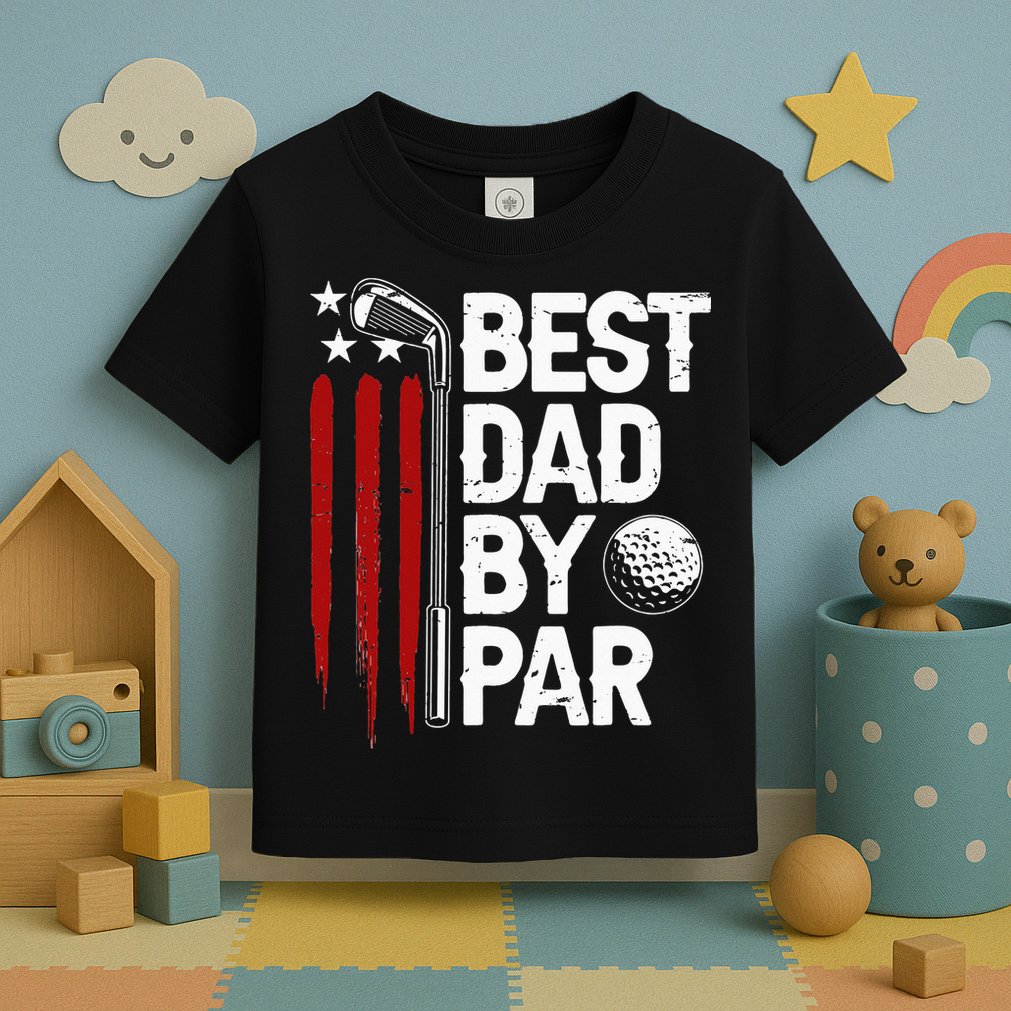 Golf Best Dad By Par Daddy Golfer American Flag Father's Day Toddler T-Shirt