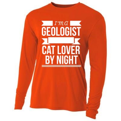 Geologist By Day Cat Lover By Night Cat Lady Gift Cooling Performance Long Sleeve Crew