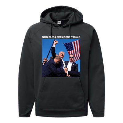 God Bless Donald Trump Survived Shot At Election Rally Performance Fleece Hoodie