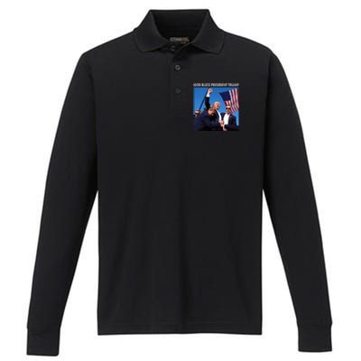 God Bless Donald Trump Survived Shot At Election Rally Performance Long Sleeve Polo