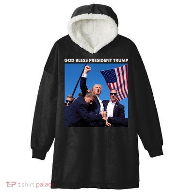 God Bless Donald Trump Survived Shot At Election Rally Hooded Wearable Blanket