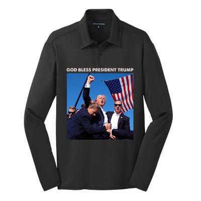 God Bless Donald Trump Survived Shot At Election Rally Silk Touch Performance Long Sleeve Polo