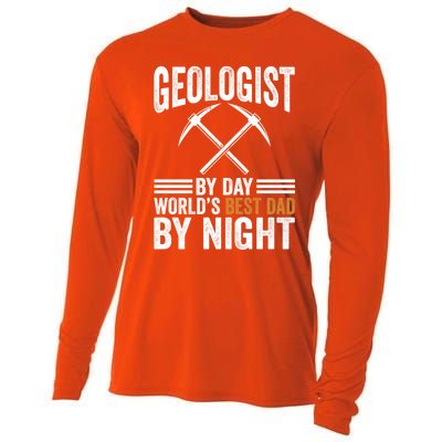 Geologist By Day World's Best Dad By Night Gift Cooling Performance Long Sleeve Crew