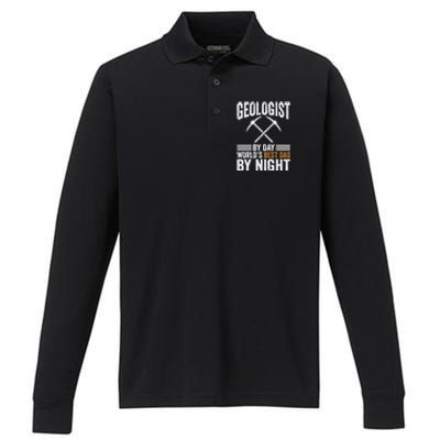 Geologist By Day World's Best Dad By Night Gift Performance Long Sleeve Polo