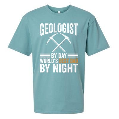 Geologist By Day World's Best Dad By Night Gift Sueded Cloud Jersey T-Shirt