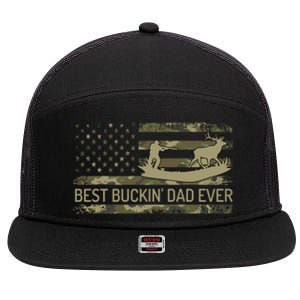 Great Buckin Dad Ever Deer Hunting Camouflage American Flag Meaningful Gift 7 Panel Mesh Trucker Snapback Hat