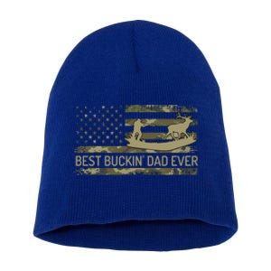 Great Buckin Dad Ever Deer Hunting Camouflage American Flag Meaningful Gift Short Acrylic Beanie