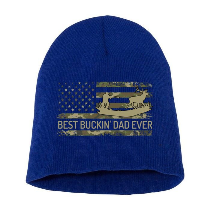 Great Buckin Dad Ever Deer Hunting Camouflage American Flag Meaningful Gift Short Acrylic Beanie