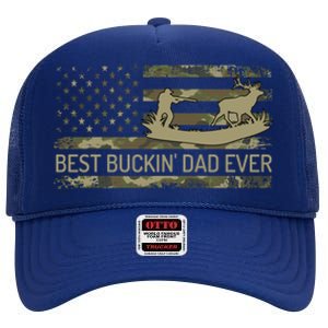 Great Buckin Dad Ever Deer Hunting Camouflage American Flag Meaningful Gift High Crown Mesh Back Trucker Hat