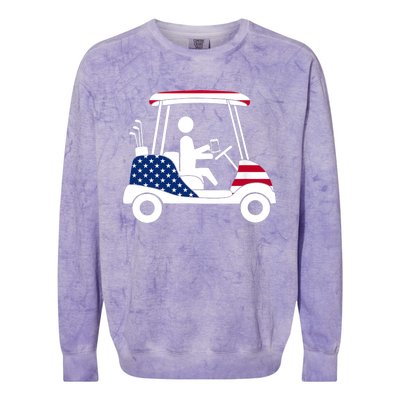 Golfing Beer Drinker | USA American Flag Golf Cart Gift Colorblast Crewneck Sweatshirt