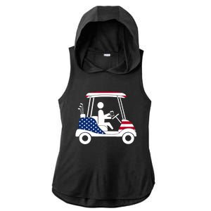 Golfing Beer Drinker | USA American Flag Golf Cart Gift Ladies PosiCharge Tri-Blend Wicking Draft Hoodie Tank