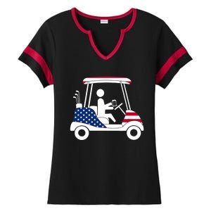 Golfing Beer Drinker | USA American Flag Golf Cart Gift Ladies Halftime Notch Neck Tee