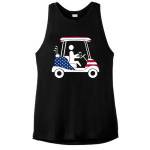 Golfing Beer Drinker | USA American Flag Golf Cart Gift Ladies PosiCharge Tri-Blend Wicking Tank