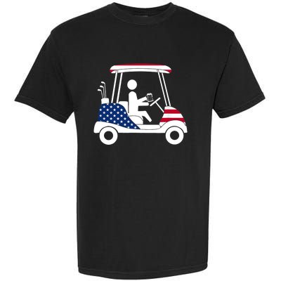 Golfing Beer Drinker | USA American Flag Golf Cart Gift Garment-Dyed Heavyweight T-Shirt