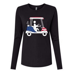 Golfing Beer Drinker | USA American Flag Golf Cart Gift Womens Cotton Relaxed Long Sleeve T-Shirt