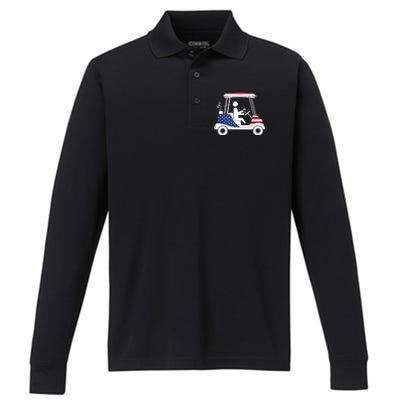 Golfing Beer Drinker | USA American Flag Golf Cart Gift Performance Long Sleeve Polo