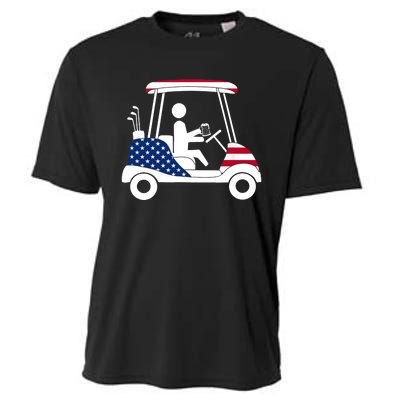 Golfing Beer Drinker | USA American Flag Golf Cart Gift Cooling Performance Crew T-Shirt