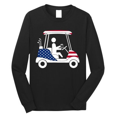 Golfing Beer Drinker | USA American Flag Golf Cart Gift Long Sleeve Shirt