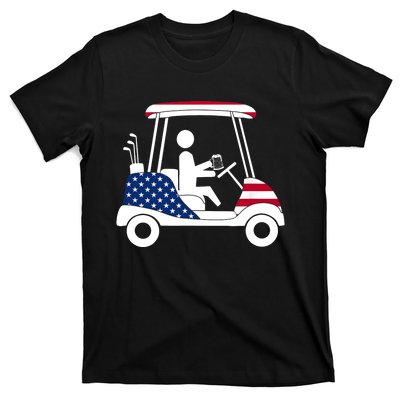 Golfing Beer Drinker | USA American Flag Golf Cart Gift T-Shirt