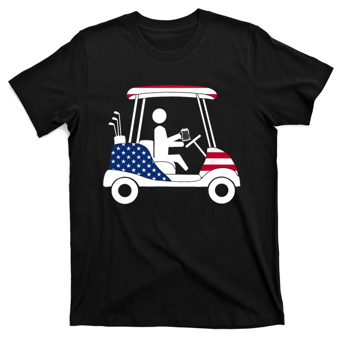 Golfing Beer Drinker | USA American Flag Golf Cart Gift T-Shirt