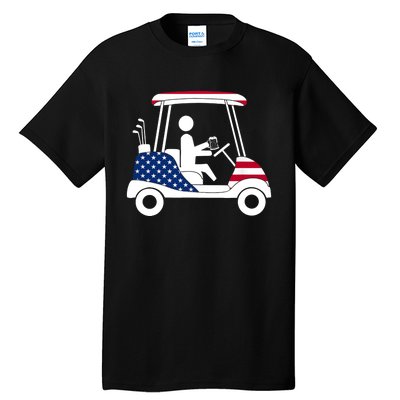 Golfing Beer Drinker | USA American Flag Golf Cart Gift Tall T-Shirt