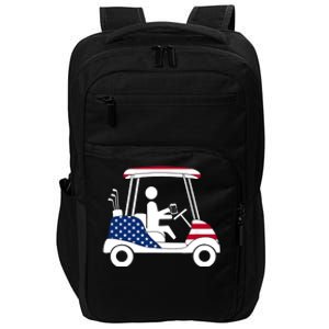 Golfing Beer Drinker | USA American Flag Golf Cart Gift Impact Tech Backpack