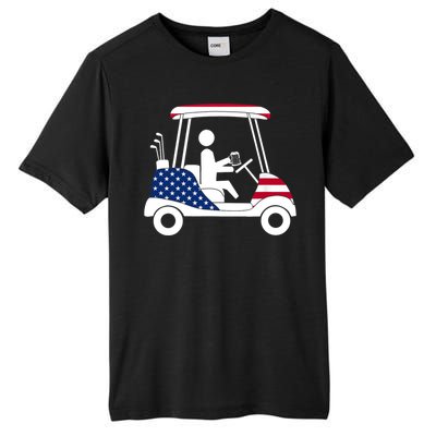 Golfing Beer Drinker | USA American Flag Golf Cart Gift Tall Fusion ChromaSoft Performance T-Shirt