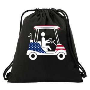 Golfing Beer Drinker | USA American Flag Golf Cart Gift Drawstring Bag