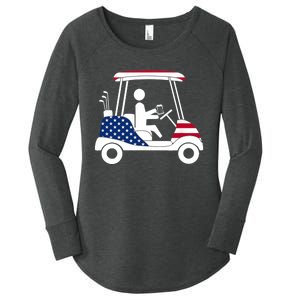 Golfing Beer Drinker | USA American Flag Golf Cart Gift Women's Perfect Tri Tunic Long Sleeve Shirt