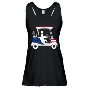 Golfing Beer Drinker | USA American Flag Golf Cart Gift Ladies Essential Flowy Tank