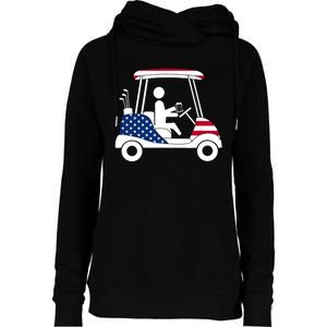 Golfing Beer Drinker | USA American Flag Golf Cart Gift Womens Funnel Neck Pullover Hood