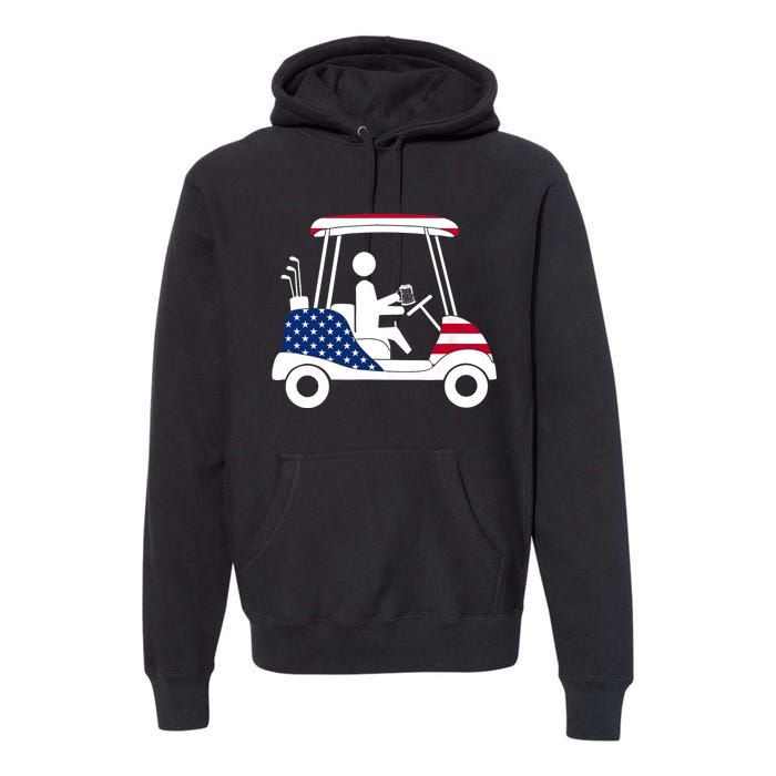 Golfing Beer Drinker | USA American Flag Golf Cart Gift Premium Hoodie