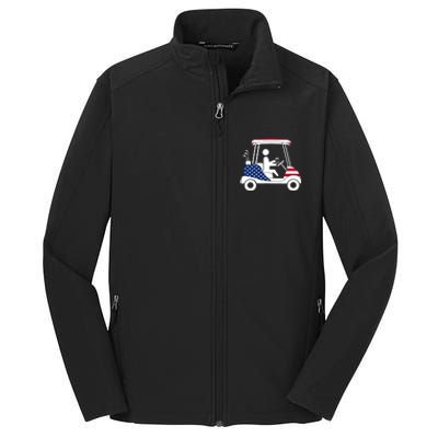 Golfing Beer Drinker | USA American Flag Golf Cart Gift Core Soft Shell Jacket