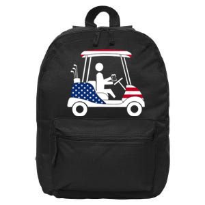 Golfing Beer Drinker | USA American Flag Golf Cart Gift 16 in Basic Backpack