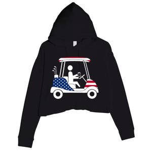 Golfing Beer Drinker | USA American Flag Golf Cart Gift Crop Fleece Hoodie