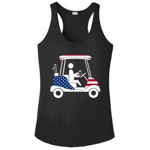 Golfing Beer Drinker | USA American Flag Golf Cart Gift Ladies PosiCharge Competitor Racerback Tank