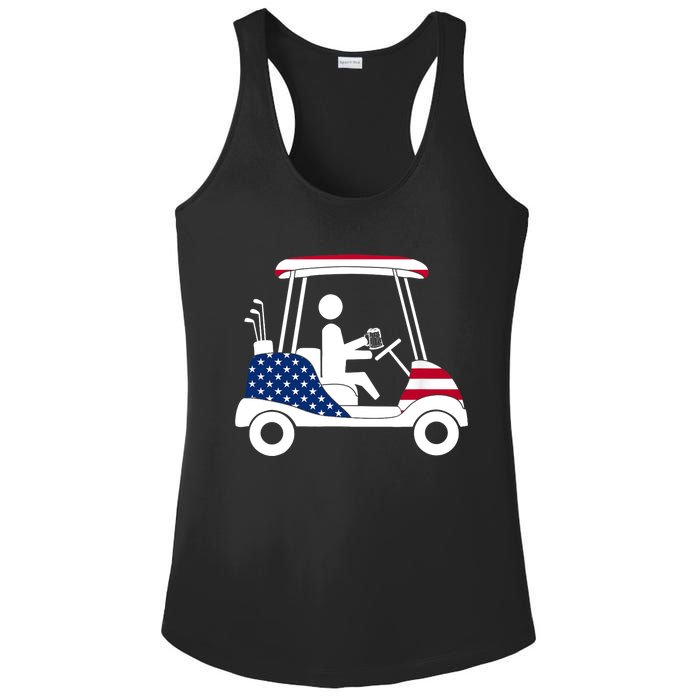 Golfing Beer Drinker | USA American Flag Golf Cart Gift Ladies PosiCharge Competitor Racerback Tank