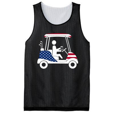 Golfing Beer Drinker | USA American Flag Golf Cart Gift Mesh Reversible Basketball Jersey Tank