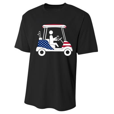 Golfing Beer Drinker | USA American Flag Golf Cart Gift Performance Sprint T-Shirt