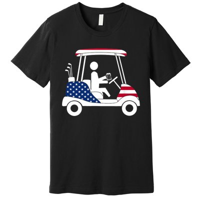 Golfing Beer Drinker | USA American Flag Golf Cart Gift Premium T-Shirt