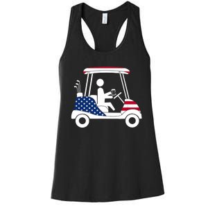 Golfing Beer Drinker | USA American Flag Golf Cart Gift Women's Racerback Tank