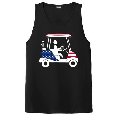 Golfing Beer Drinker | USA American Flag Golf Cart Gift PosiCharge Competitor Tank