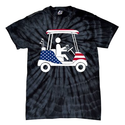 Golfing Beer Drinker | USA American Flag Golf Cart Gift Tie-Dye T-Shirt