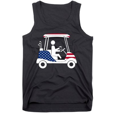 Golfing Beer Drinker | USA American Flag Golf Cart Gift Tank Top