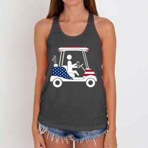 Golfing Beer Drinker | USA American Flag Golf Cart Gift Women's Knotted Racerback Tank