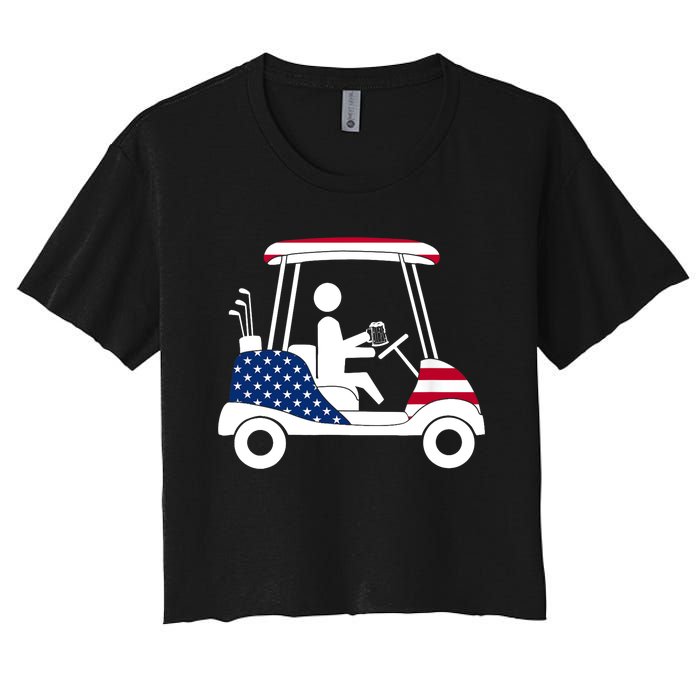 Golfing Beer Drinker | USA American Flag Golf Cart Gift Women's Crop Top Tee