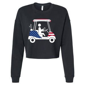 Golfing Beer Drinker | USA American Flag Golf Cart Gift Cropped Pullover Crew