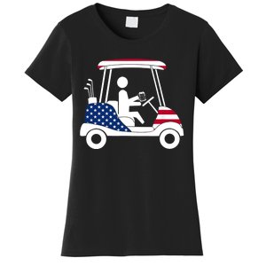 Golfing Beer Drinker | USA American Flag Golf Cart Gift Women's T-Shirt