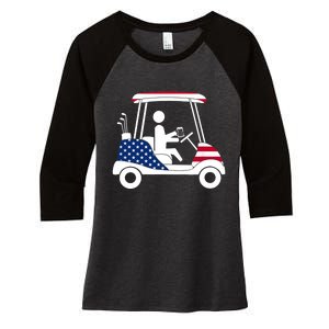 Golfing Beer Drinker | USA American Flag Golf Cart Gift Women's Tri-Blend 3/4-Sleeve Raglan Shirt