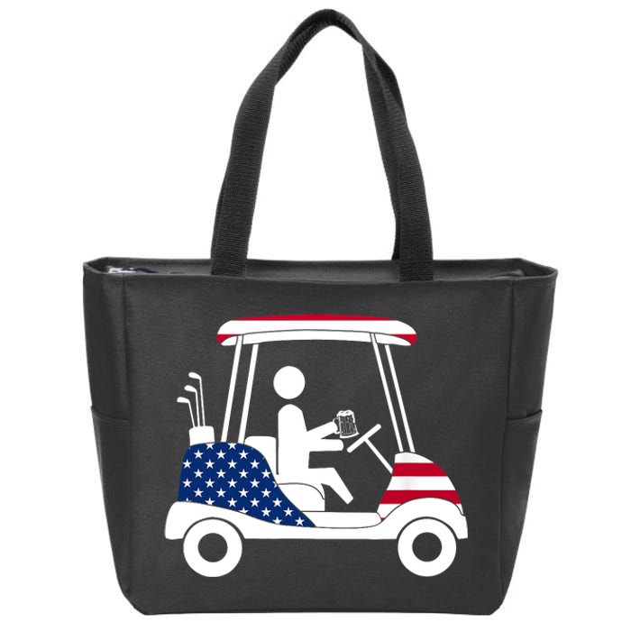 Golfing Beer Drinker | USA American Flag Golf Cart Gift Zip Tote Bag